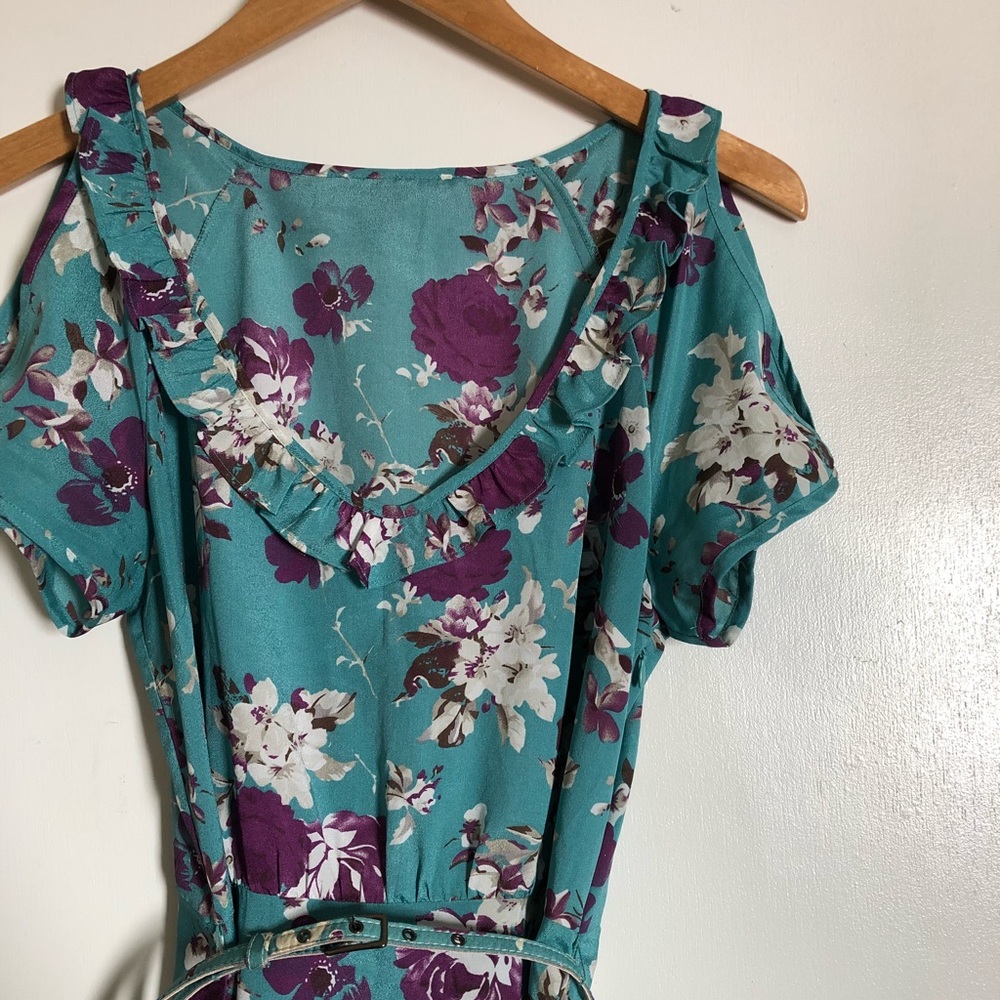 Teal/purple cold-shoulder dress